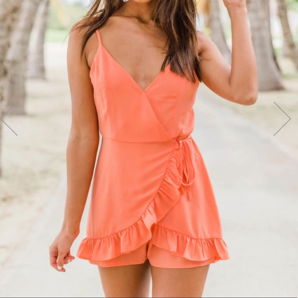 Think of me side tie cami coral romper